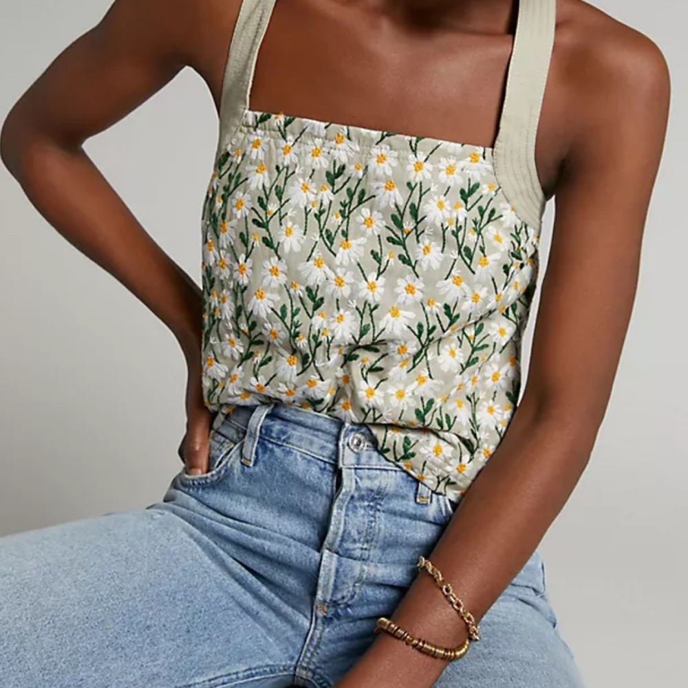 ANTHROPOLOGIE MAEVE DAISY EMBROIDERED TANK